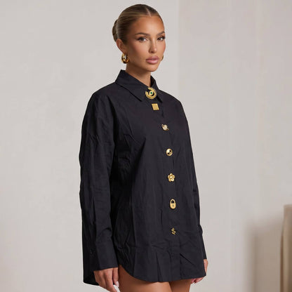 Schiaparelli Black Icon Button Shirt Dress 🖤