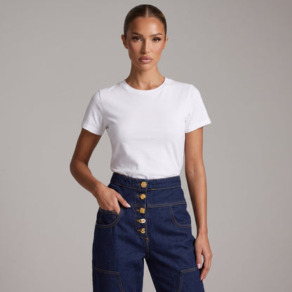 Schiaparelli Gold Charm High-Waist Wide-Leg Jeans – Dark Blue ✨