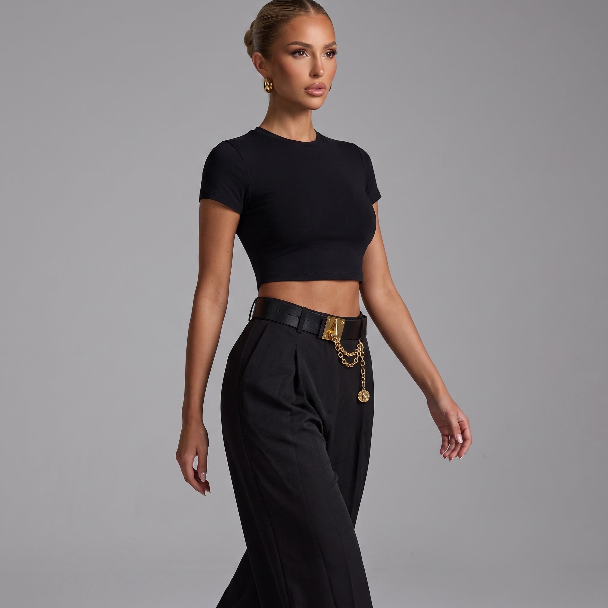 Schiaparelli Keyhole Chain Wide-Leg Pants – Black 🔑✨