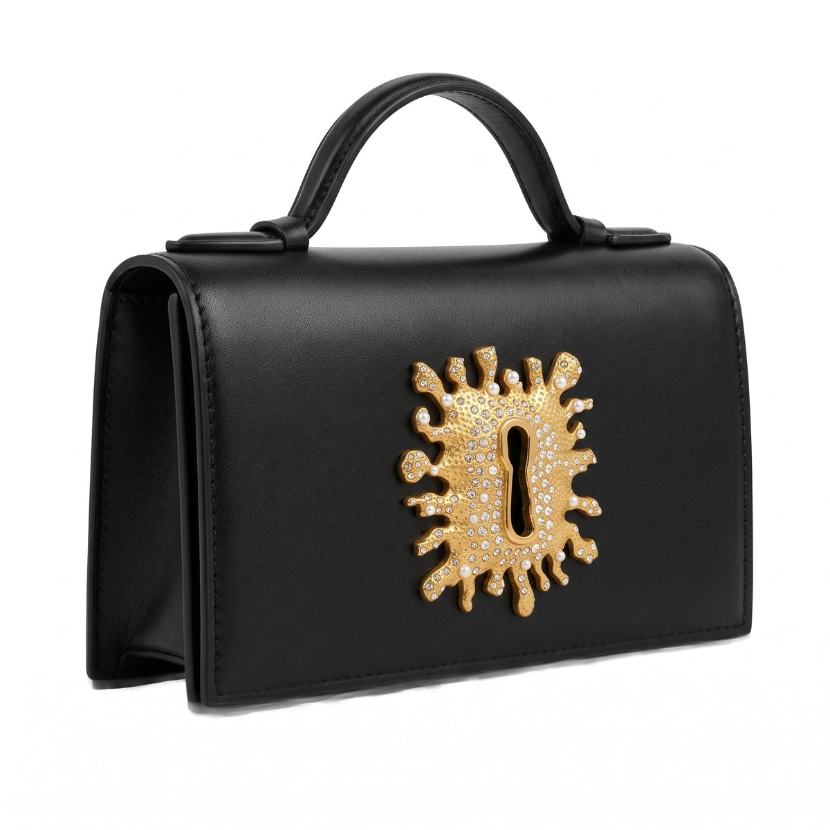 Schiaparelli Keyhole Top-Handle Bag — Black & Gold