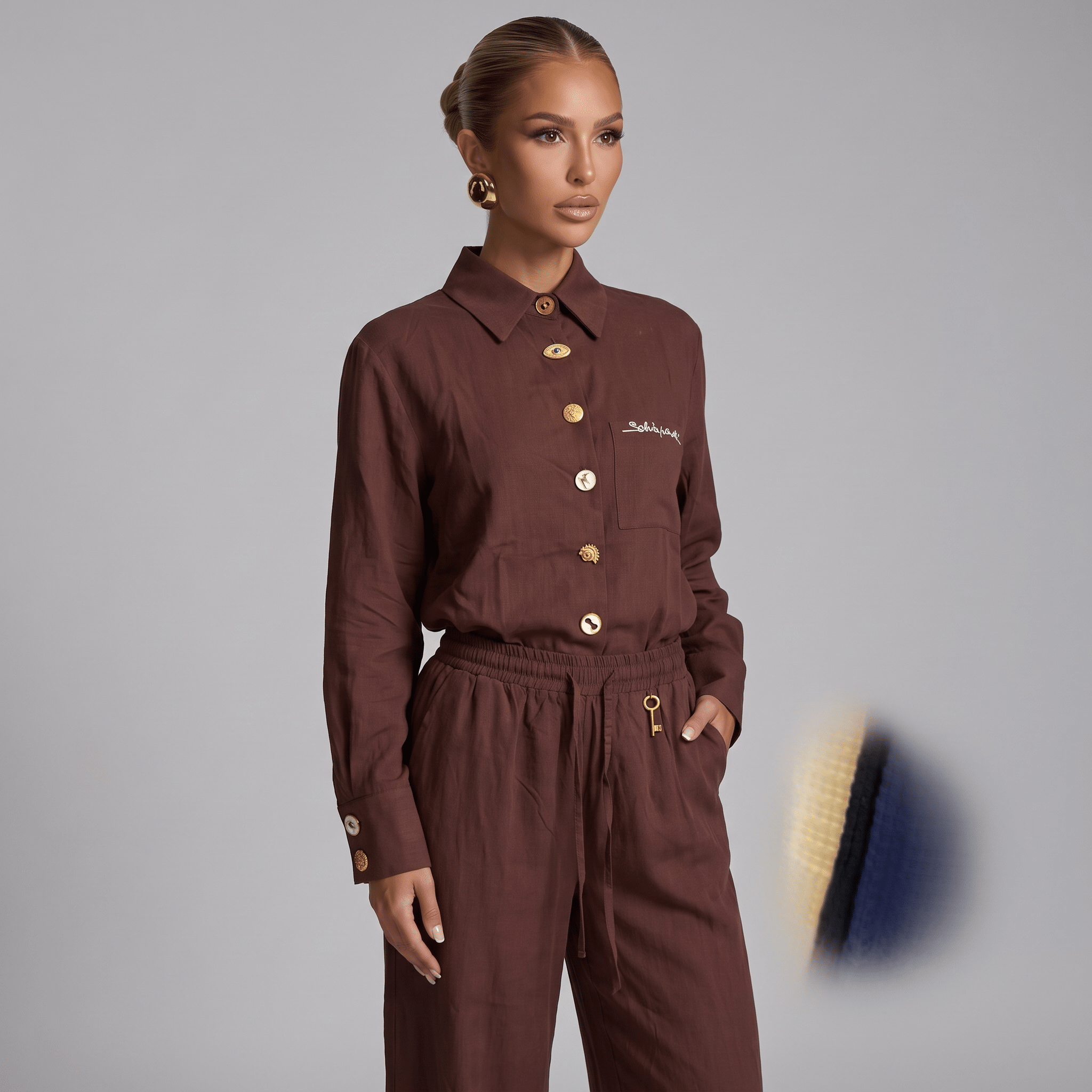 Schiaparelli Linen Shirt & Pants Set one size🥥🍫