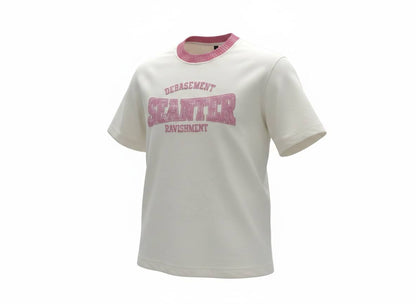 Seanter Oversized Embroidered T-Shirt – Cream & Pink Edition 🌸✨