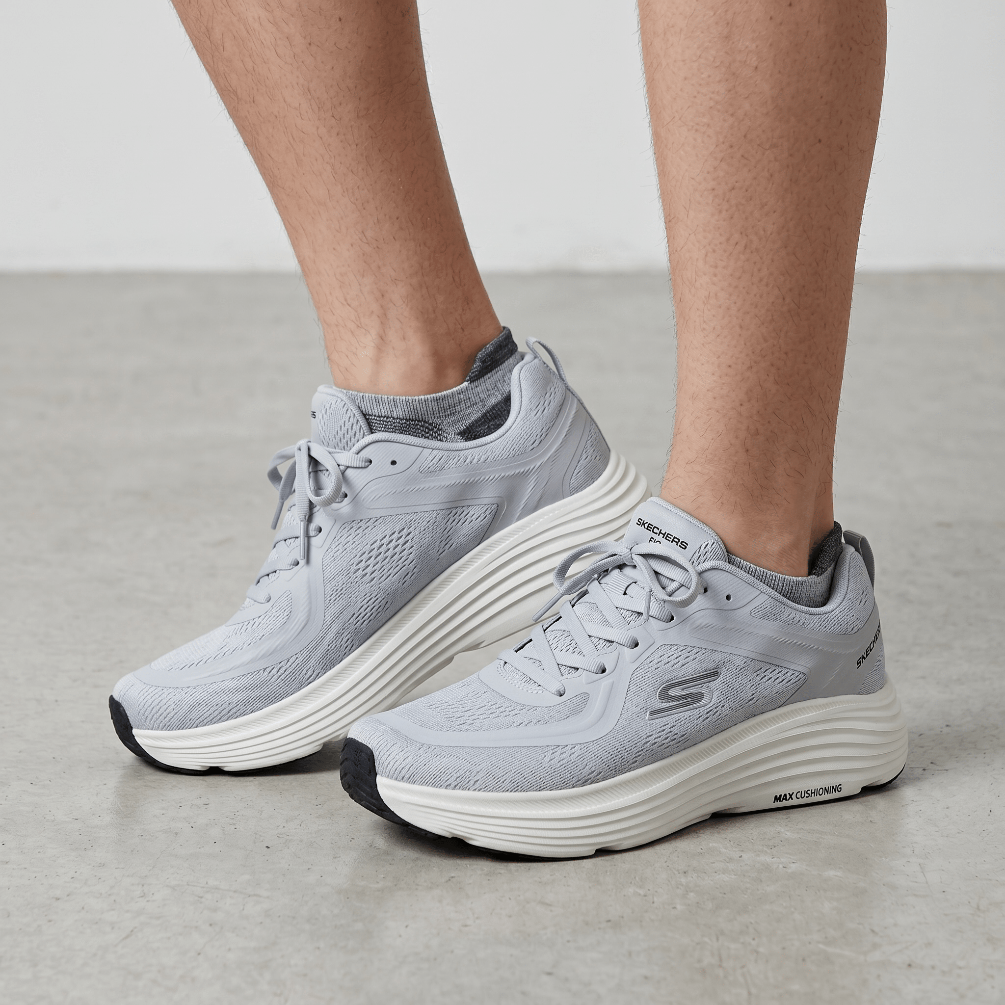 🤍 Skechers Max Cushioning Running Shoes – Light Grey
