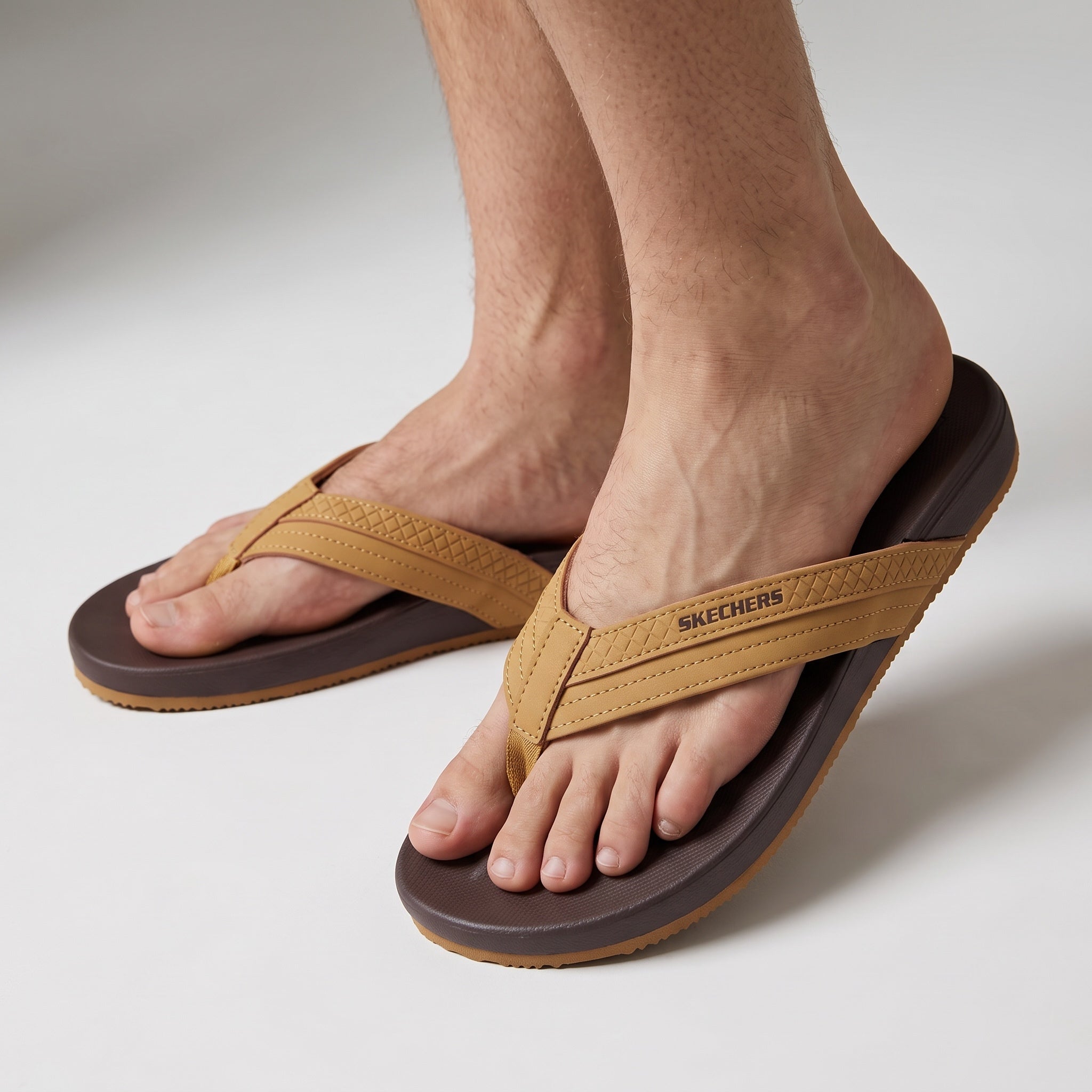 Skechers Men's Flip Flops – Tan Brown Comfort 🩴