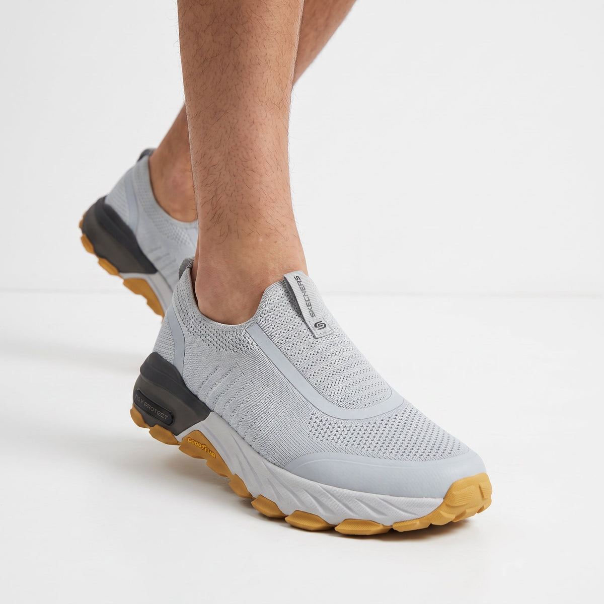Skechers Slip-On Knit Runner — Light Grey & Yellow