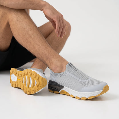 Skechers Slip-On Knit Runner — Light Grey & Yellow