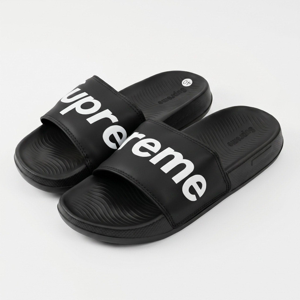 🖤🔥 Supreme Black Logo Slide Sandals | Lightweight Comfort Slides 👣
