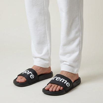 🖤🔥 Supreme Black Logo Slide Sandals | Lightweight Comfort Slides 👣