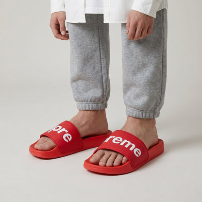 ❤️🔥 Supreme Red Logo Slide Sandals | Lightweight Comfort Slides 👣