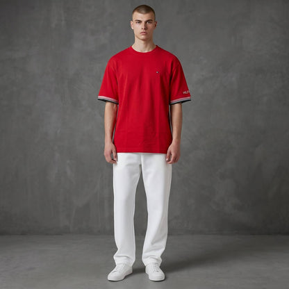 Tommy Hilfiger Inspired Oversized Red Essential T-Shirt for Men – Premium Casual Streetwear Tee 🔥