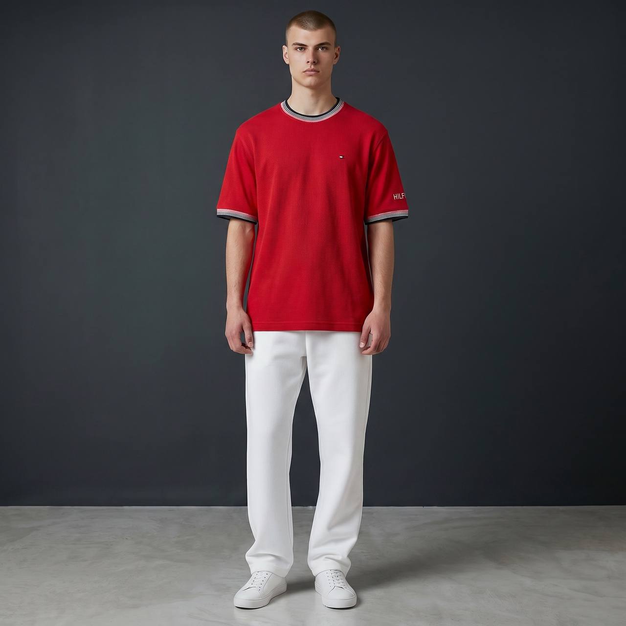Tommy Hilfiger Inspired Oversized Red Essential T-Shirt for Men – Premium Casual Streetwear Tee 🔥