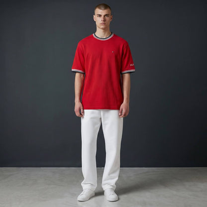 Tommy Hilfiger Inspired Oversized Red Essential T-Shirt for Men – Premium Casual Streetwear Tee 🔥