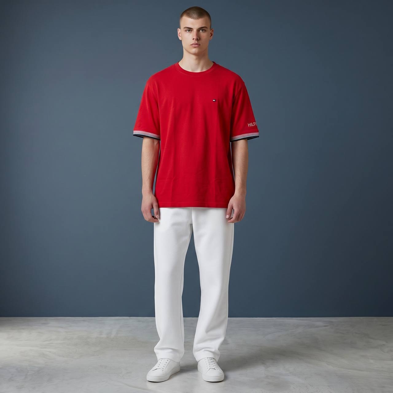 Tommy Hilfiger Inspired Oversized Red Essential T-Shirt for Men – Premium Casual Streetwear Tee 🔥