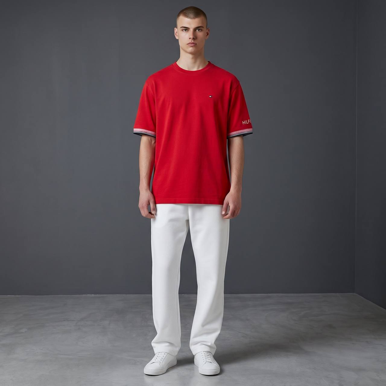 Tommy Hilfiger Inspired Oversized Red Essential T-Shirt for Men – Premium Casual Streetwear Tee 🔥