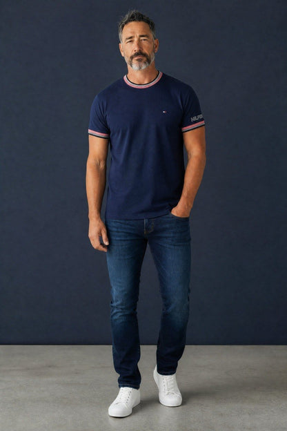 Tommy Hilfiger Luxury Navy Blue Crew Neck T-Shirt for Men – Premium Smart Casual Cotton Summer Tee 💙✨