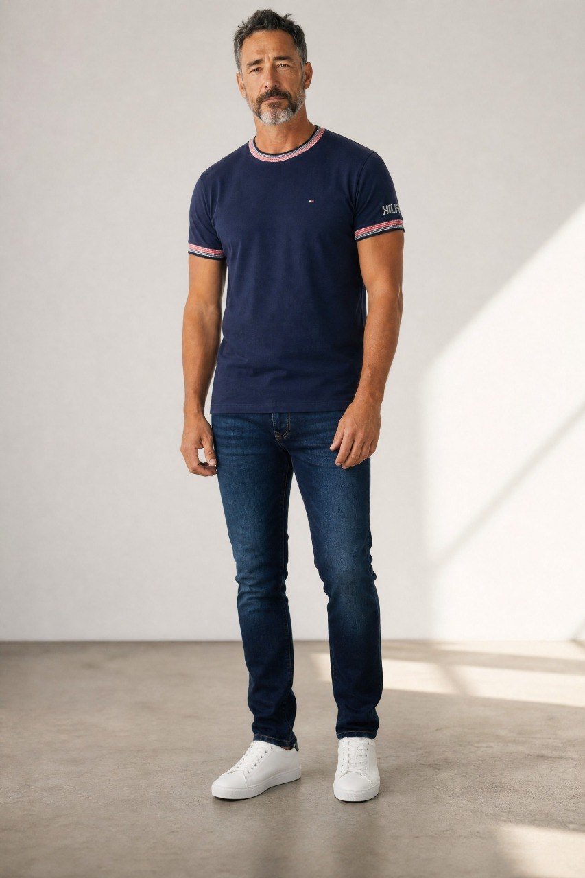 Tommy Hilfiger Luxury Navy Blue Crew Neck T-Shirt for Men – Premium Smart Casual Cotton Summer Tee 💙✨