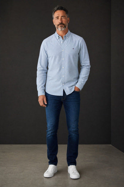 Tommy Hilfiger Premium Oxford Button-Down Shirt for Men – Relaxed Fit Smart Casual Long Sleeve Shirt 💙✨
