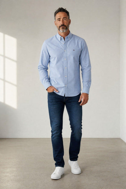 Tommy Hilfiger Premium Oxford Button-Down Shirt for Men – Relaxed Fit Smart Casual Long Sleeve Shirt 💙✨