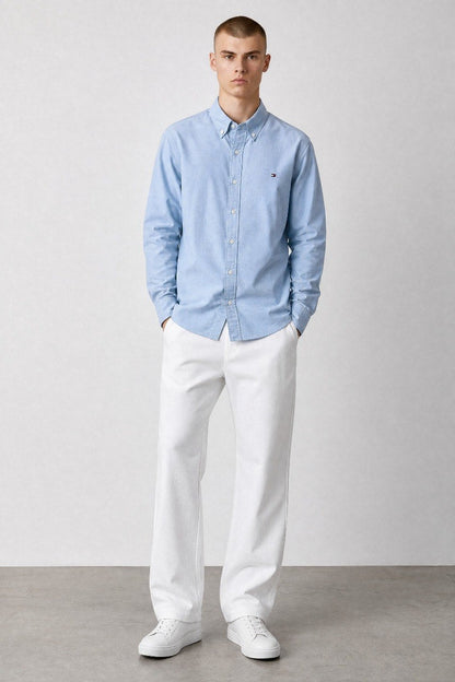 Tommy Hilfiger Premium Oxford Button-Down Shirt for Men – Relaxed Fit Smart Casual Long Sleeve Shirt 💙✨