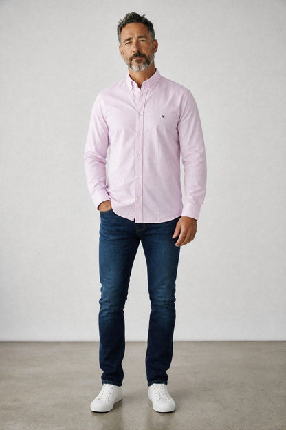Tommy Hilfiger Premium Pastel Pink Oxford Button Down Long Sleeve Shirt for Men – Luxury Smart Casual Essential 🌸✨