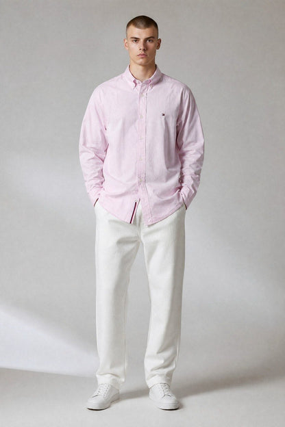Tommy Hilfiger Premium Pastel Pink Oxford Button Down Long Sleeve Shirt for Men – Luxury Smart Casual Essential 🌸✨