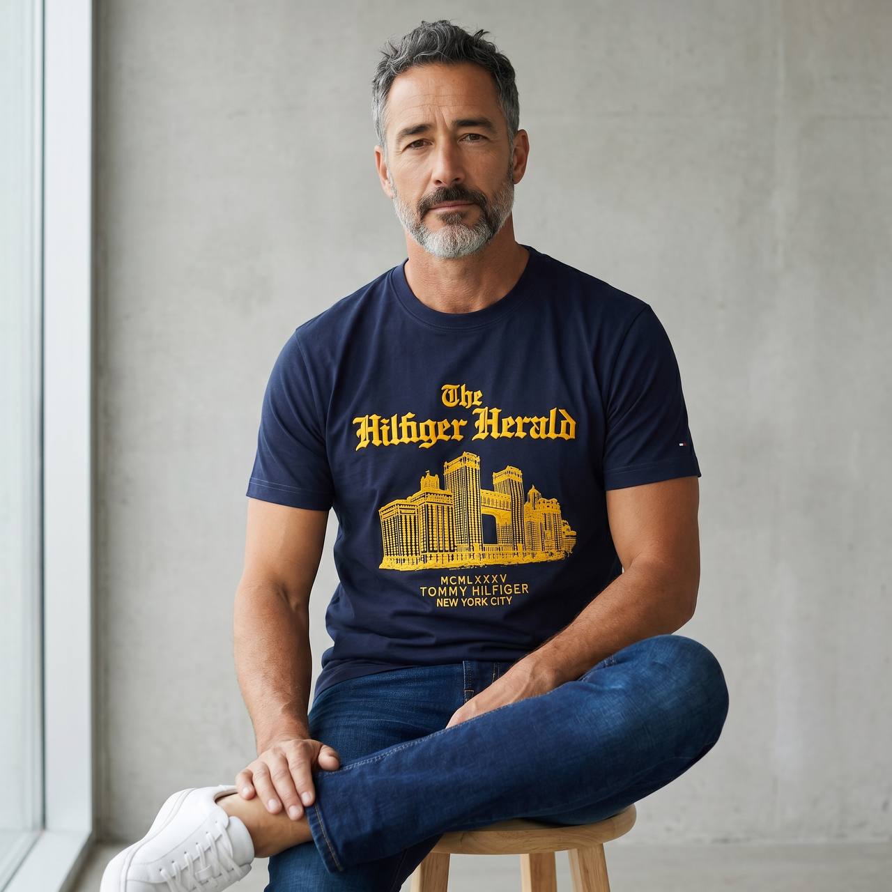 Tommy Hilfiger “The Hilfiger Herald” Navy Graphic T-Shirt 🌆💛