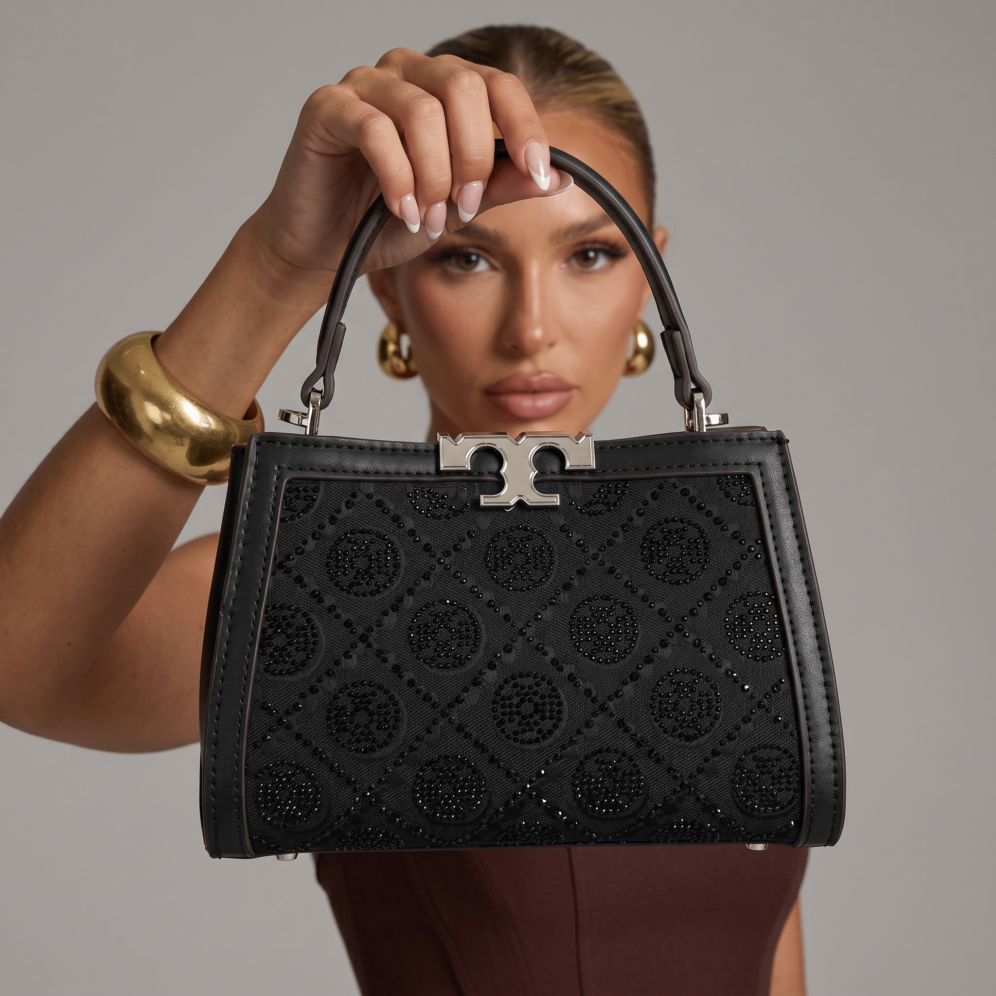 Tory Burch Crystal Embellished Mini Top Handle Bag – Black Luxury Statement 🖤✨