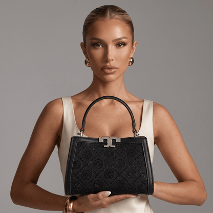 Tory Burch Crystal Embellished Mini Top Handle Bag – Black Luxury Statement 🖤✨