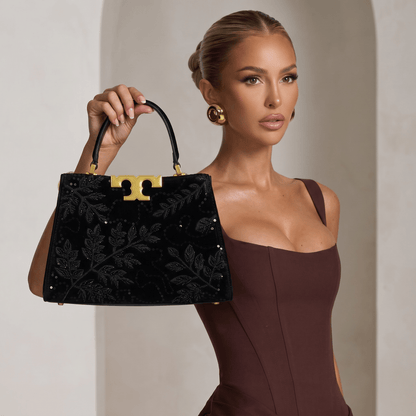✨ Tory Burch Lee Radziwill Embellished Top Handle Bag – Midnight Black Edition ✨