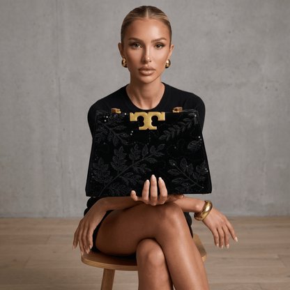 ✨ Tory Burch Lee Radziwill Embellished Top Handle Bag – Midnight Black Edition ✨