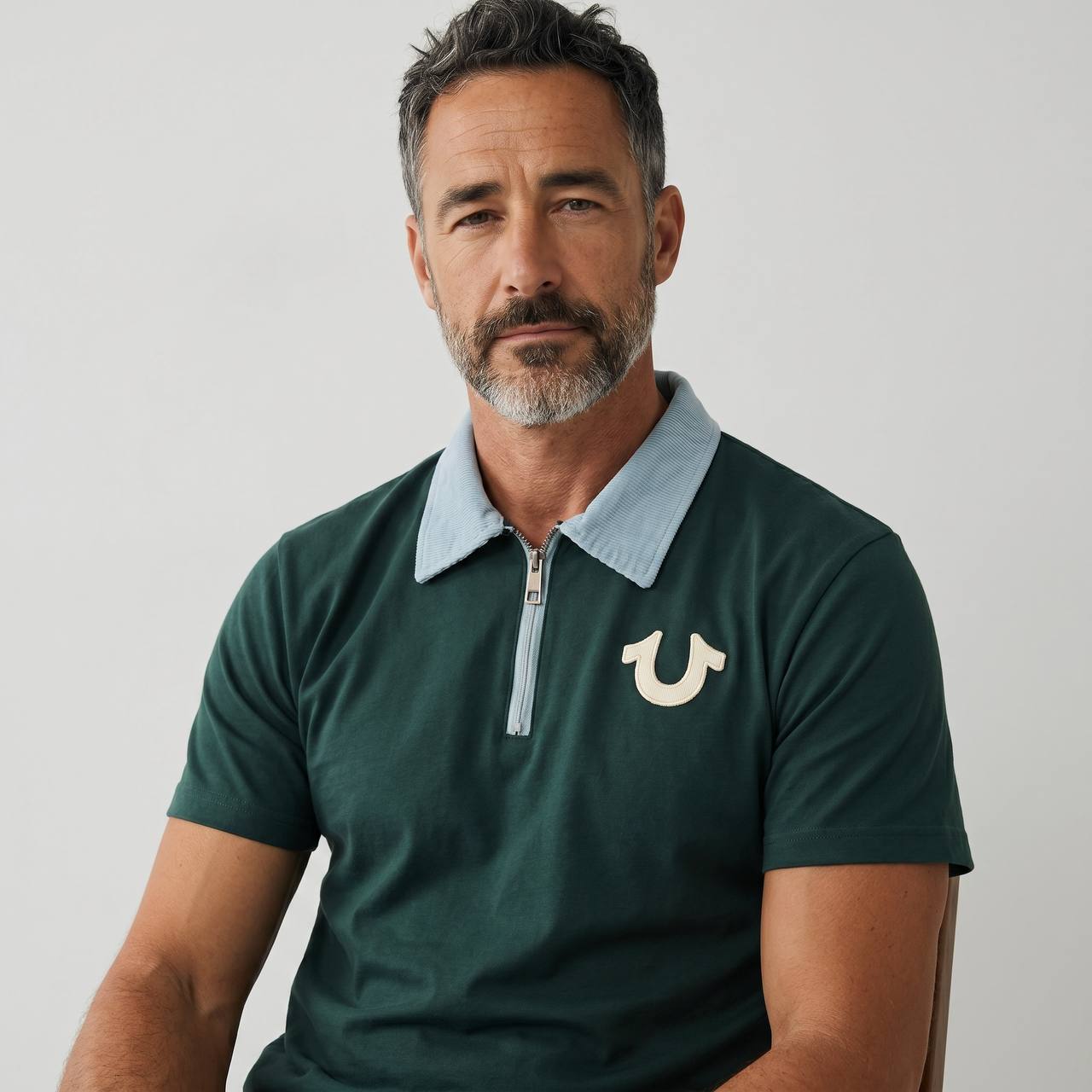 True Religion Half-Zip Polo T-Shirt – Forest Green Luxury Edition 💚✨