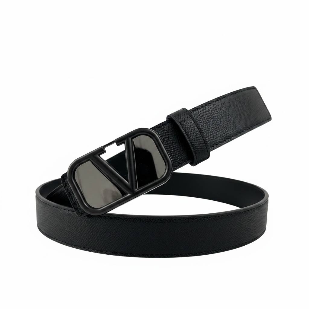 Valentino All Black Luxury V Buckle Belt – Premium Elegant Designer Belt 🖤✨
