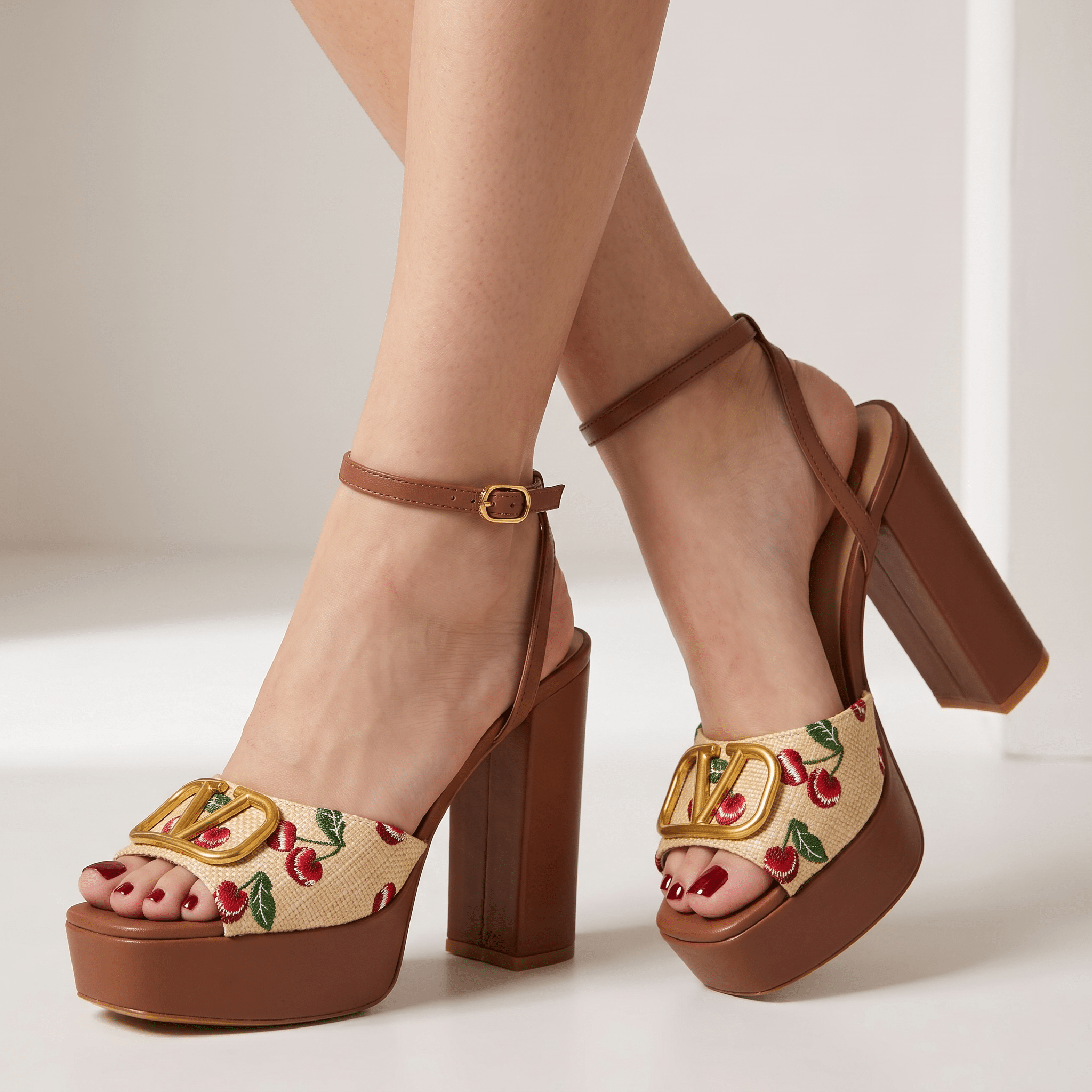 👠 Valentino Cherry Print Platform Block Heel Sandals🍒🍒