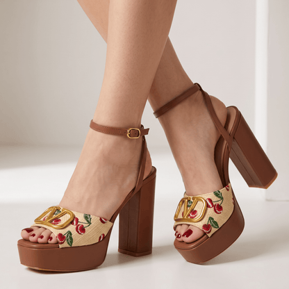 👠 Valentino Cherry Print Platform Block Heel Sandals🍒🍒