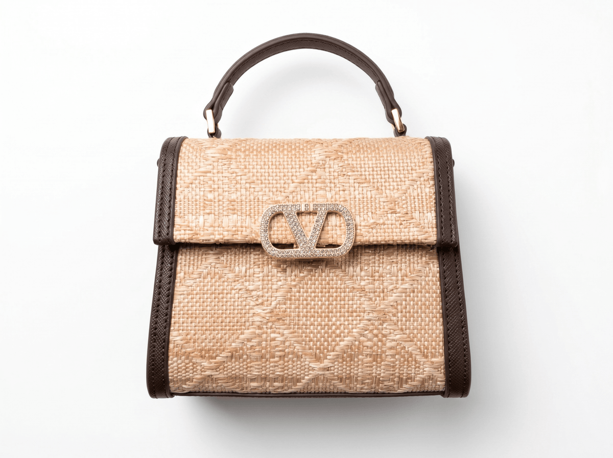 Valentino Garavani Beige Raffia VLogo Top Handle Bag 🤎✨👜💎
