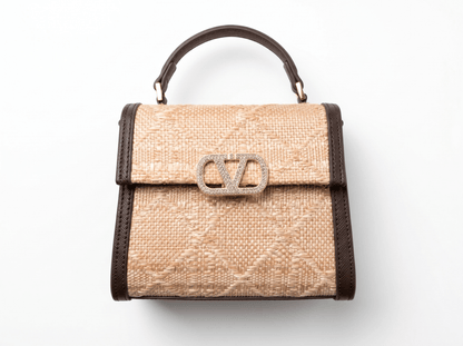 Valentino Garavani Beige Raffia VLogo Top Handle Bag 🤎✨👜💎