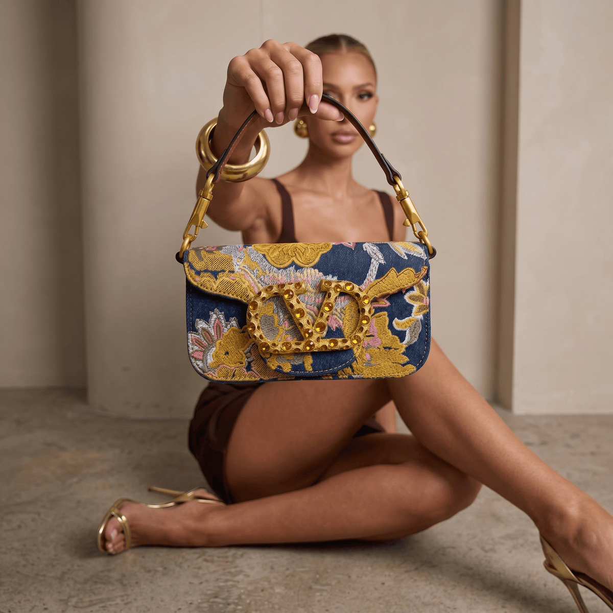Valentino Garavani Floral Embroidered Denim Shoulder Bag 🌸✨