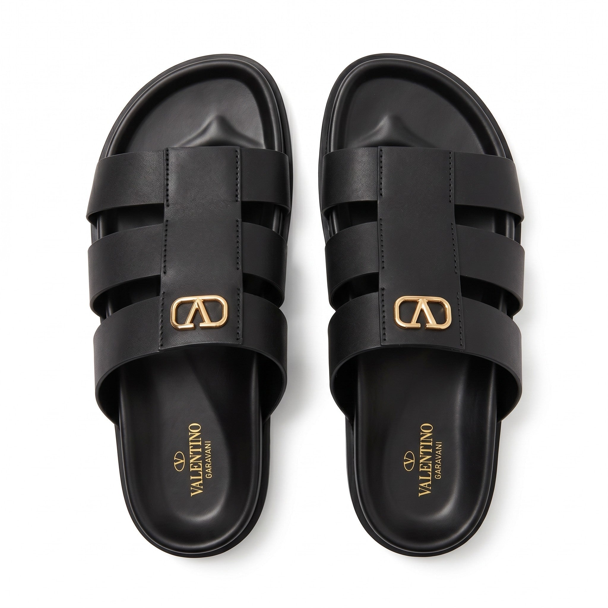 Valentino Garavani VLogo Black Multi-Strap Luxury Slides