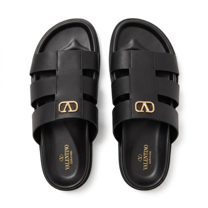 Valentino Garavani VLogo Black Multi-Strap Luxury Slides