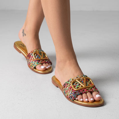 Valentino Slide – Multicolor Braided V Logo 🌈