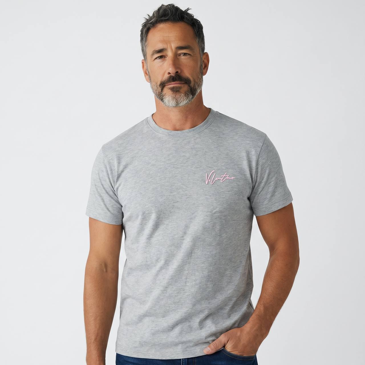 Valentino VLogo Signature T-Shirt – Heather Grey & Pink Edition 💗✨