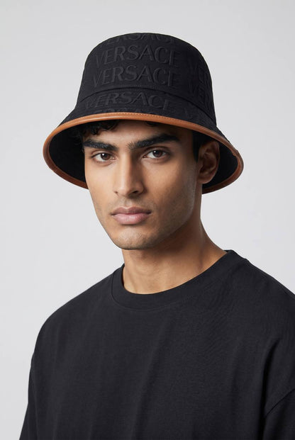 🧢 Versace Black Logo Bucket Hat | Embossed Luxury Statement 🖤✨