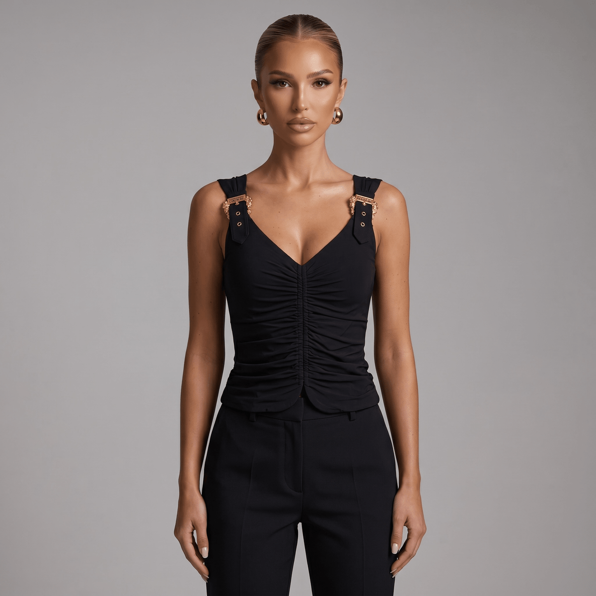 Versace Jeans Couture Ruched Buckle Top