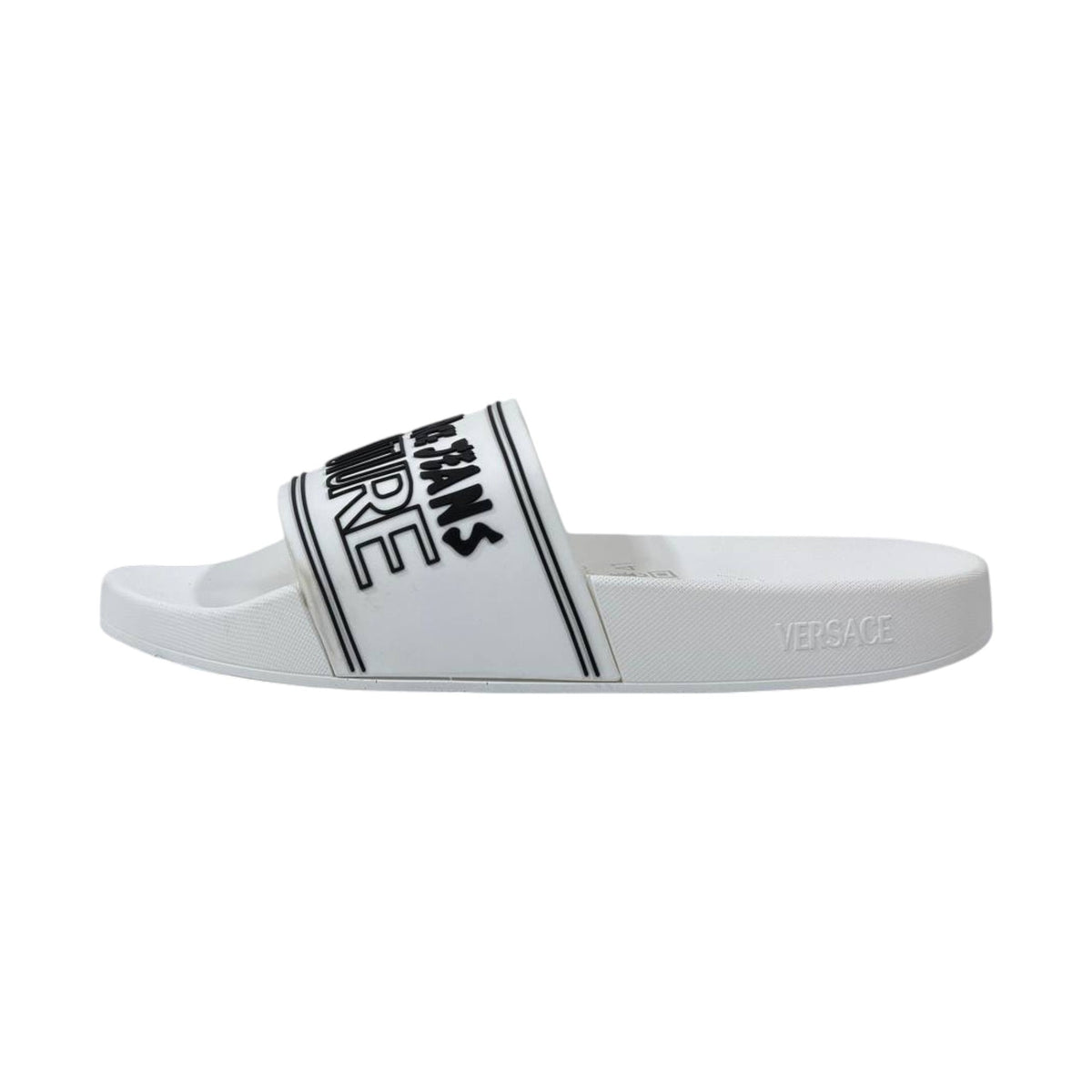 🤍 Versace Jeans Couture White Logo Slides – Luxury Minimalist Summer Essential ✨