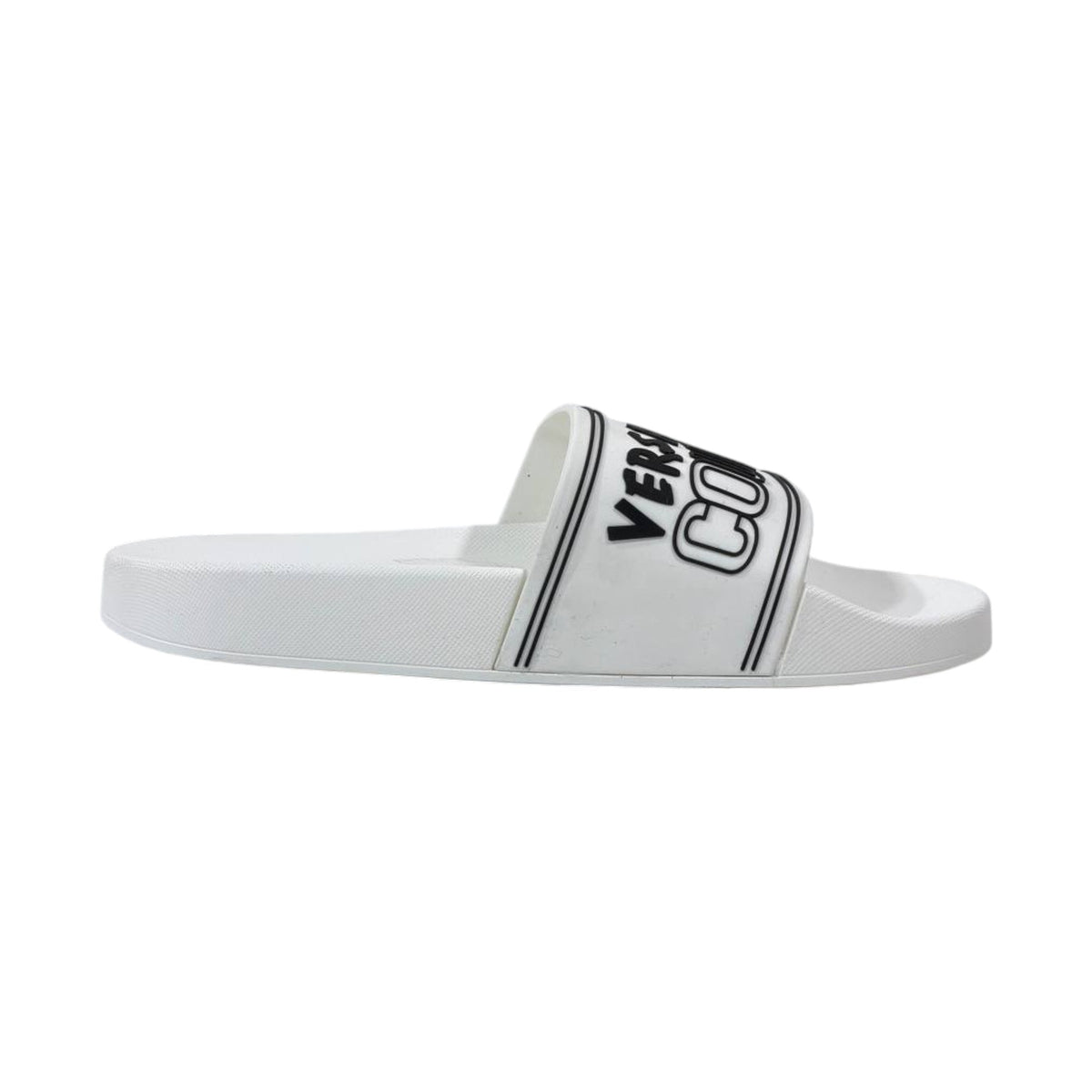 🤍 Versace Jeans Couture White Logo Slides – Luxury Minimalist Summer Essential ✨