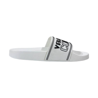 🤍 Versace Jeans Couture White Logo Slides – Luxury Minimalist Summer Essential ✨