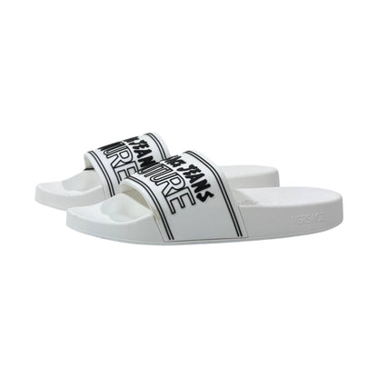 🤍 Versace Jeans Couture White Logo Slides – Luxury Minimalist Summer Essential ✨