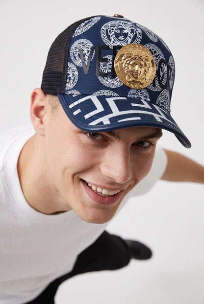 Versace Medusa Trucker Cap — Navy Blue & White