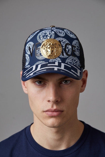 Versace Medusa Trucker Cap — Navy Blue & White