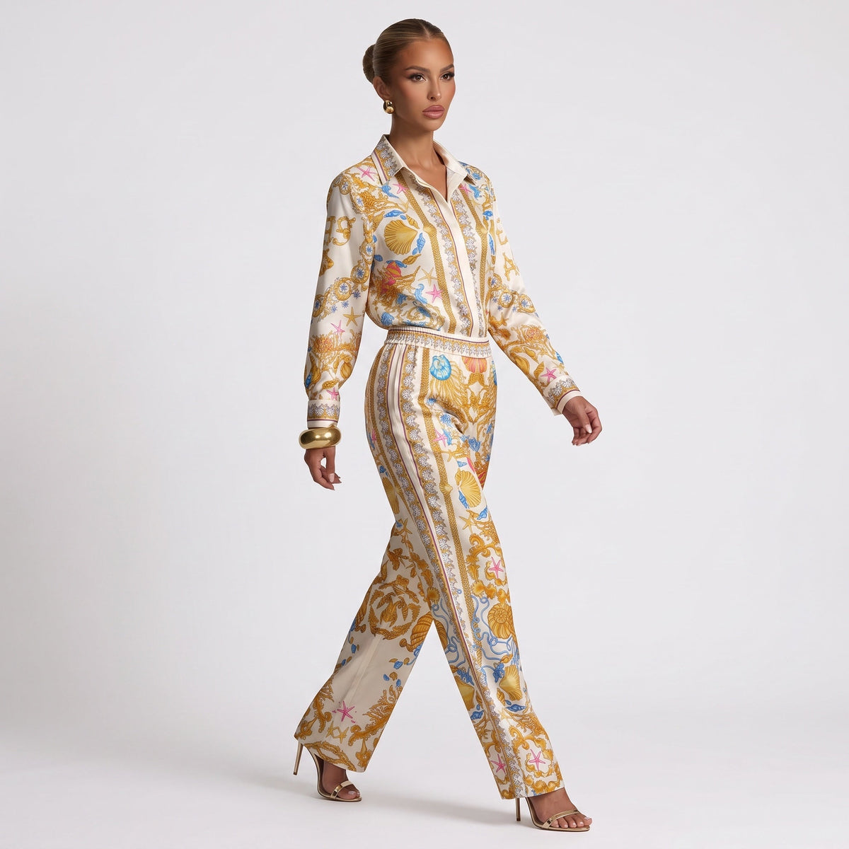 Versace Printed Set – Cream Seashell ✨🌊 one size